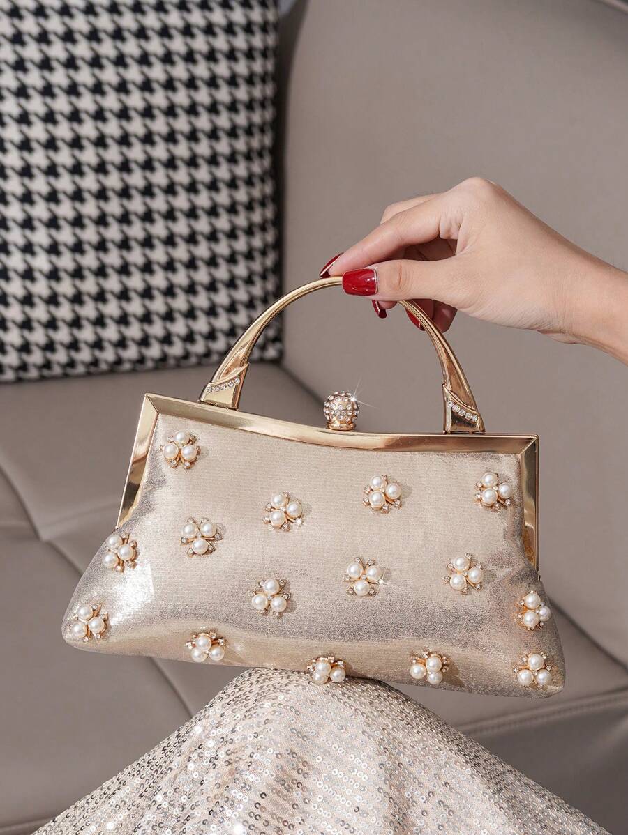 Rhinestone Decor Wristlet Purse, Sweet Style Elegant Clutch Bag For Banquet, Party, Event, Evening Dress, Fashion For Women