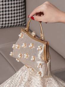 Rhinestone Decor Wristlet Purse, Sweet Style Elegant Clutch Bag For Banquet, Party, Event, Evening Dress, Fashion For Women