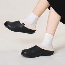 女士秋冬毛绒柔软乐福鞋，新款保暖内衬厚底便鞋 - 黑色 - 查看 5