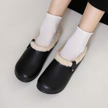 女士秋冬毛绒柔软乐福鞋，新款保暖内衬厚底便鞋 - 黑色 - 查看 3