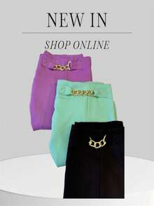 Kit 2 Short Tailored Skirt With Slit Opening With Chain - 彩色 - 查看 2