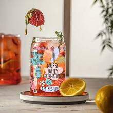 1 件 16 盎司便携式简易玻璃水瓶咖啡杯带吸管和盖子，礼品杯，可爱有趣图案透明玻璃水杯，饮水杯啤酒杯，可重复使用，送给家人、朋友的节日礼物，护士节，送给护士的节日礼物 - 透明 - 查看 3