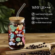 1 件 16 盎司便携式简易玻璃水瓶咖啡杯带吸管和盖子，礼品杯，可爱有趣图案透明玻璃水杯，饮水杯啤酒杯，可重复使用，送给家人、朋友的节日礼物，护士节，送给护士的节日礼物 - 透明 - 查看 2