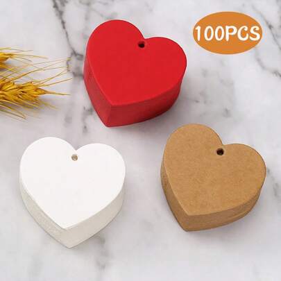 100 件，心形礼品标签，牛皮纸标签，姓名复古婚礼吊牌，礼品包装空白标签，用于艺术和工艺品，礼物礼品包装婚礼回礼派对装饰标签，装饰返校情人节
