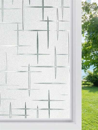 1 Rolle Fensterfolie Mattglas Fensterfolie, statische Verdunklungsfolie für Haustüren und -fenster, dekorative Fensteraufkleber Hausfenster Tönung, Kreuz Muster