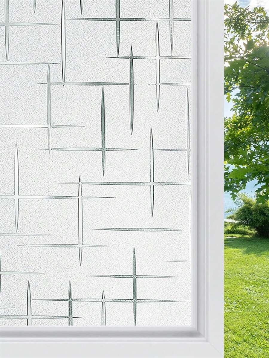 1 卷窗户隐私膜磨砂玻璃窗膜，静电贴遮阳磨砂门窗罩，家用，装饰窗贴纸房屋窗户色调，十字图案