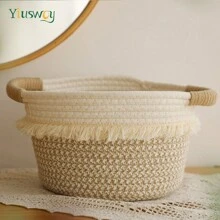 Yiuswoy Coș de depozitare țesut minimalist, coș decorativ în stil boem, coș de depozitare pentru baie, cutie organizator de birou pentru telefon, cosmetice, chei, telecomenzi, potrivit pentru baie, living, dormitor, birou, cămin, decor pentru casă - Multicolor - Vizualizare 10