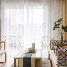 1 件白色和卡其色花卉刺绣薄纱窗帘，中式经典半遮光薄纱窗帘，适用于客厅、卧室、阳台、适合窗户装饰，无轨道或窗帘杆 - 白色 - 查看 6