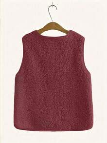 Chaleco/chaqueta ligera de mujer con cierre de cremallera, bolsillos y forro de sherpa de unicolor, para otoño/invierno - Burdeos - Ver 5