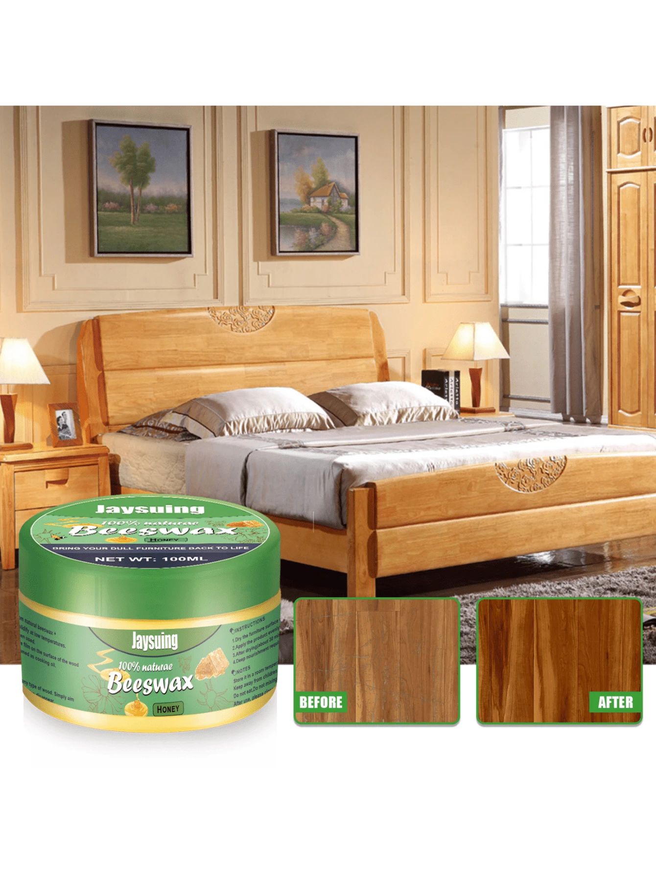 木材划痕修复和调理蜂蜡 - 适用于红橡木、胡桃木、白蜡木、山毛榉木、松木、云杉木、竹子、实木地板和家具的轻微划痕 - 彩色 - 查看 1