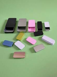 1/2件金属矩形空迷你铁盒马口铁推糖药丸盒盒罐铰链容器小储物盒适合旅行收纳 - 彩色 - 查看 6