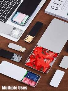 1/2件金属矩形空迷你铁盒马口铁推糖药丸盒盒罐铰链容器小储物盒适合旅行收纳 - 彩色 - 查看 5