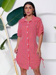 Kit 2 Women's Striped Shirt Dress Fashion Blogger - Tím + Đỏ - Xem 4