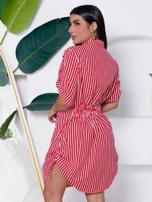 Kit 2 Women's Striped Shirt Dress Fashion Blogger - Tím + Đỏ - Xem 5
