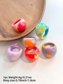6 chiếc nhẫn nhựa phóng đại màu gradient mới, thời trang hợp thời trang cho phụ nữ, thiết kế đa năng và tối giản, thích hợp làm quà tặng và đeo hàng ngày - Dòng Sfumato - Xem 2