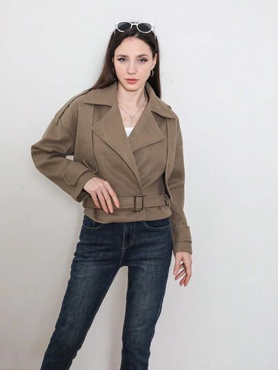 Fashionable Versatile Loose Short Coat With Belt