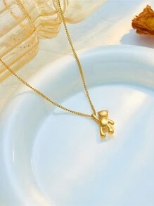 1pc Stainless Steel 3d Cartoon Smooth Surface Adorable Bear Pendant Simple & All-Match Necklace For Women Suitable For Daily Wear - Pendant Necklace - View 3
