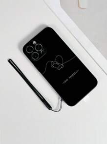 1 件黑色 TPU 简约素描图案防震手机壳和 1 件黑色硅胶挂绳带，兼容/苹果手机/配套手机壳/带挂绳的手机壳/腕带手机壳/趣味手机壳/安卓手机壳/手机壳/手机壳/OPPO 手机壳/Galaxy A51 4G/Galaxy A52/A52s 5G 防水防摔防刮 - 彩色 - 查看 2