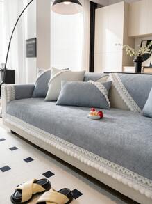 1 件雪尼尔提花布艺沙发套，四季使用，韩式现代简约防刮防滑沙发垫，防宠物客厅沙发保护套，适用于 L 型沙发和 1/2/3/4 座沙发（单独出售） - 淺灰色 - 查看 1