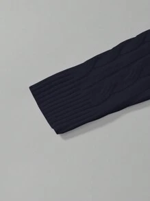 复古简约学院风休闲英伦老钱风格靛蓝色圆领半拉链抽绳针织花卉长袖罗纹毛衣，适合新年、情人节、派对、春季、秋季、冬季叠穿，男士 - 藏蓝色 - 查看 6