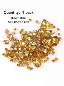 1 Pack Of Approx. 130pcs Gold Sew On Rhinestones, Mixed Shape Metal Claw Sewing Glass Gems, Rhinestone Embellishments - Golden - View 5