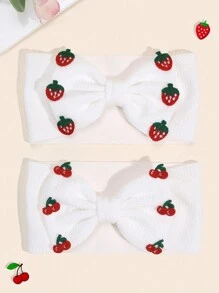 1/2pcs Crochet Strawberry Headband For Toddler Girls Adorable Fruit Hair Bow Hairband For Toddler Infant Newborn Solid Color White Bow Hair Band Exquisite Fruit Baby Headband Soft Stretchy Headpiece Holiday Party Headpiece Kids Baby Hair Accessories - Multicolor - View 1