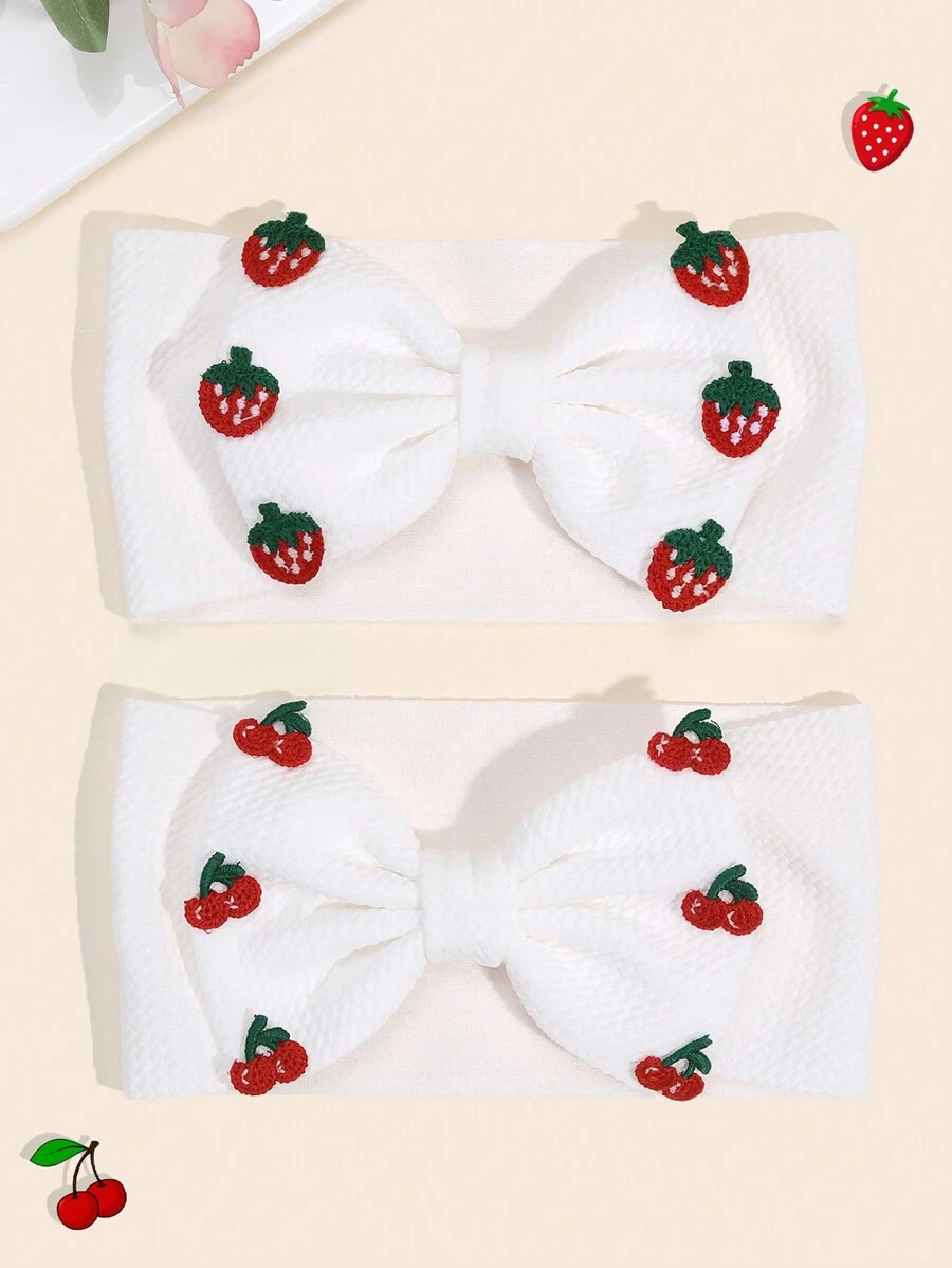 1/2pcs Crochet Strawberry Headband For Toddler Girls Adorable Fruit Hair Bow Hairband For Toddler Infant Newborn Solid Color White Bow Hair Band Exquisite Fruit Baby Headband Soft Stretchy Headpiece Holiday Party Headpiece Kids Baby Hair Accessories - Multicolor - View 1