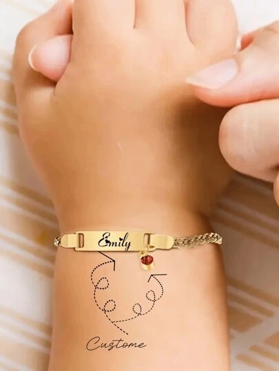 A Bracelet Engraved With Personalized Names And Dates, Paired With A December Birthstone, 18K Gold-Plated Bohemian Style Cute Stainless Steel Adjustable Chain Jewelry, Suitable For Daily Wear And Gift Giving, Perfect For Thanksgiving - All Seasons, Gold, Stylish, Colorful, Vintage, Hipster, Simple, Y2k, 2000s Fashion, Custom, Personalized, Unique, Ideal Gifts For Her, Her, Boyfriend, Girlfriend, Dad, Mom, Family, Friends, For Birthdays, For Graduation, For Prom, For Party, Jewelry Women, Customized Fashion Engraved Bracelets, Street Casual Chic, New Year Glamour
