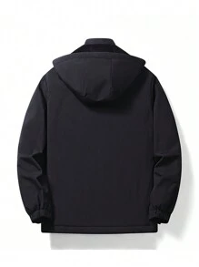Winter Thermal Lined Jacket Men, Casual Loose Windbreaker With Detachable Hood, And Simple Design - Black - View 2