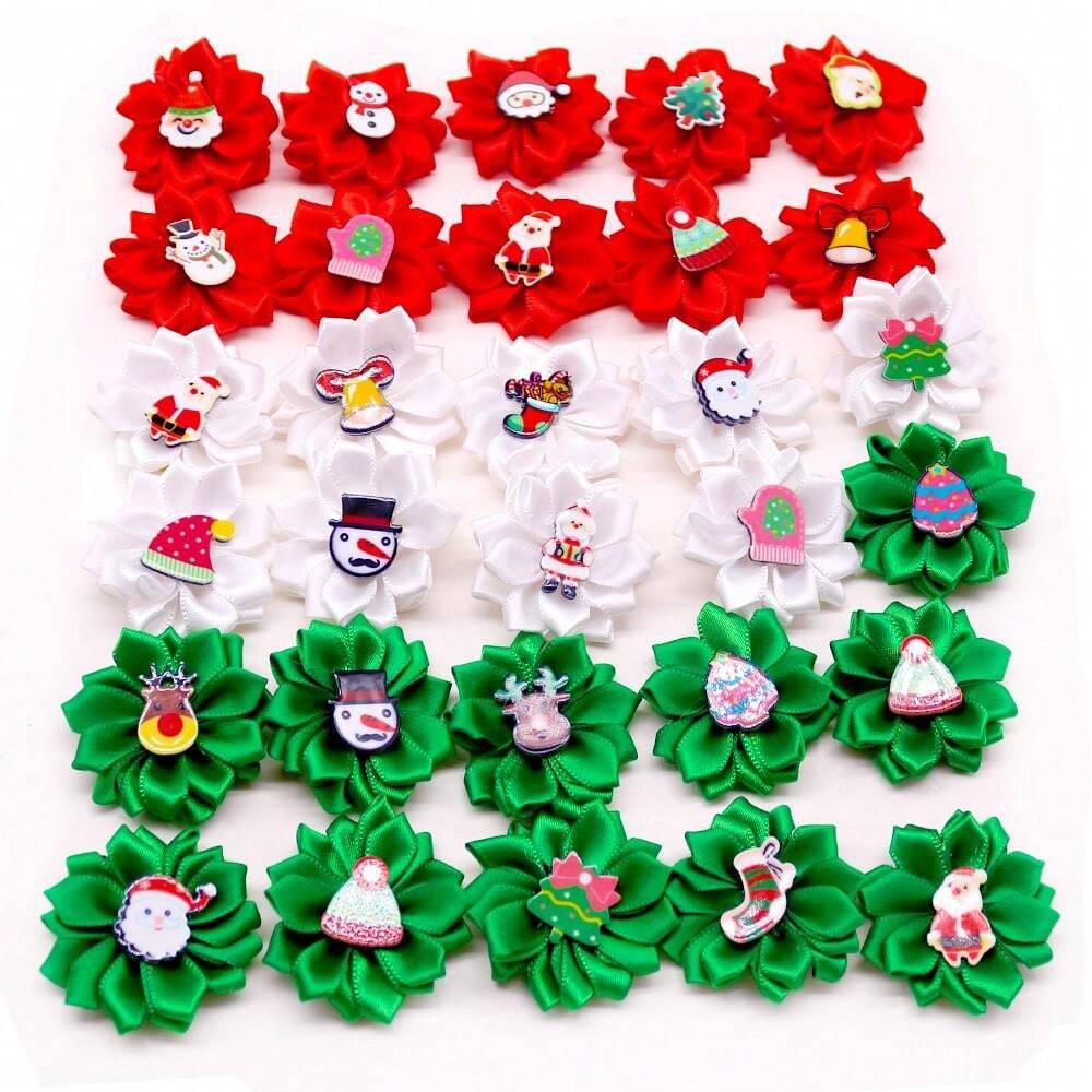 10/20pcs Random Color Classic Fashion Christmas Pet Head Flower