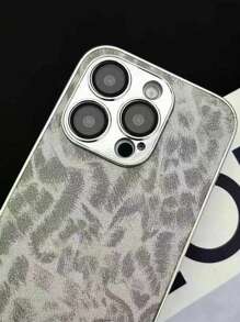 Fashion New Silver-Gray Sheepskin Leopard Print Electroplated PU Leather TPU Shockproof Phone Case Protective Cover Compatible With IPhone 11/12/13/14/15/16/Pro Max