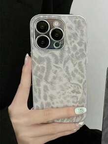 Fashion New Silver-Gray Sheepskin Leopard Print Electroplated PU Leather TPU Shockproof Phone Case Protective Cover Compatible With IPhone 11/12/13/14/15/16/Pro Max