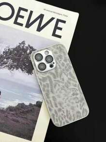 Fashion New Silver-Gray Sheepskin Leopard Print Electroplated PU Leather TPU Shockproof Phone Case Protective Cover Compatible With IPhone 11/12/13/14/15/16/Pro Max