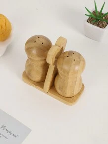 1 套 2 个带支架的竹制香料罐，复古风格调味瓶盐胡椒瓶，木制胡椒和糖盒，非常适合厨房烹饪和旅行圣诞礼物、学校用品 - 杏色 - 查看 3