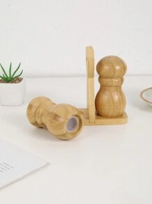 1 套 2 个带支架的竹制香料罐，复古风格调味瓶盐胡椒瓶，木制胡椒和糖盒，非常适合厨房烹饪和旅行圣诞礼物、学校用品 - 杏色 - 查看 4