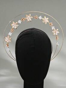 1 chiếc vương miện hình lá Halo Vương miện hoa vàng Tiara ngọc trai cô dâu nhiều lớp Phụ kiện tóc cô dâu cưới sinh nhật dạ hội cho phụ nữ - Vàng - Xem 7