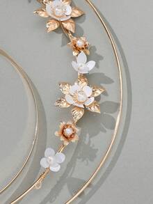 1 chiếc vương miện hình lá Halo Vương miện hoa vàng Tiara ngọc trai cô dâu nhiều lớp Phụ kiện tóc cô dâu cưới sinh nhật dạ hội cho phụ nữ - Vàng - Xem 10