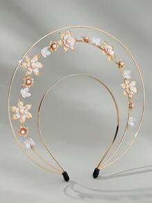 1 chiếc vương miện hình lá Halo Vương miện hoa vàng Tiara ngọc trai cô dâu nhiều lớp Phụ kiện tóc cô dâu cưới sinh nhật dạ hội cho phụ nữ - Vàng - Xem 2