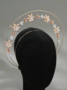 1 chiếc vương miện hình lá Halo Vương miện hoa vàng Tiara ngọc trai cô dâu nhiều lớp Phụ kiện tóc cô dâu cưới sinh nhật dạ hội cho phụ nữ - Vàng - Xem 8