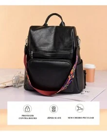 Backpack 2024 Women's Bag LARGE School Work Travel Synthetic Leather - 咖啡棕 - 查看 7