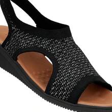 Usaflex Wedge Sandal In Tricot Fabric With Lurex Details - 黑色 - 查看 4