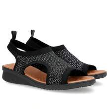 Usaflex Wedge Sandal In Tricot Fabric With Lurex Details - 黑色 - 查看 1