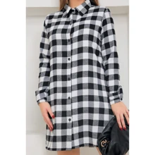 Checkered Shirt Dress With Buttons - màu đen - Xem 5