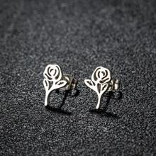 1 对朋克不锈钢耳钉女士日常珠宝女士几何麋鹿燕子芭蕾拼图莲花鸟耳钉可佩戴圣诞珠宝礼物 - 銀色 - 查看 4