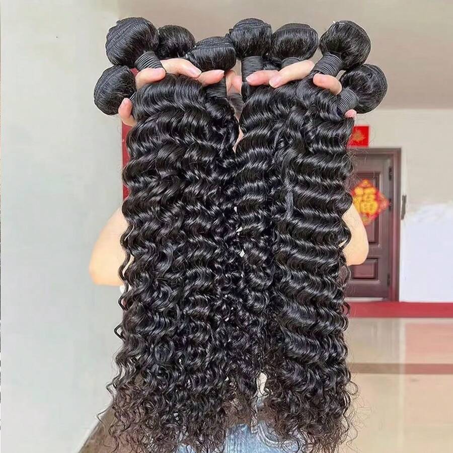 BINF Malaysian Remy Hair Bundles Deep Wave Human Hair Weave Bundles 100% Remy Hair Extensions Natural Black 1/3/4 Pcs 8-30 Inches - Natural Black - View 1