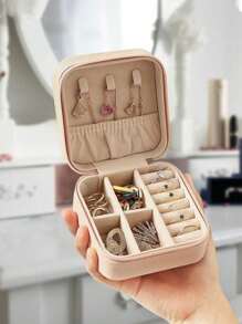 1 件旅行珠宝盒小珠宝盒珠宝收纳盒，迷你便携式珠宝旅行盒，带拉链的便携式旅行耳环收纳盒，迷你戒指收纳盒，项链收纳盒，戒指、耳环、吊坠、手表、项链、口红小珠宝收纳盒，迷你珠宝旅行盒，适合女孩、女士度假、节日必需品、学校用品、旅行必需品、女士宿舍 - 彩色 - 查看 4