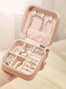 1 件旅行珠宝盒小珠宝盒珠宝收纳盒，迷你便携式珠宝旅行盒，带拉链的便携式旅行耳环收纳盒，迷你戒指收纳盒，项链收纳盒，戒指、耳环、吊坠、手表、项链、口红小珠宝收纳盒，迷你珠宝旅行盒，适合女孩、女士度假、节日必需品、学校用品、旅行必需品、女士宿舍 - 彩色 - 查看 2
