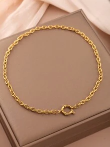 1pc Stainless Steel Gold Plated Flat Snake Bone Chain Necklace For Women