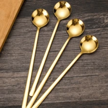 Cucharilla de café de 6,85 pulgadas color espresso, cuchara de mezcla de acero inoxidable, cucharilla de té, cucharilla larga para té helado, juego de cubertería - Multicolor - Ver 5