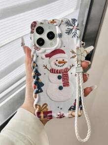Capa protetora de celular Apple Winter Snowman com pintura trançada Wave Edge Bege pintada com corda macia compatível com iPhone 16 Pro Max/16/15/XR/7P 8P/P12 Pro Max/P13 Pro Max/P14 Pro Max/P13/P14/P11/P12/P14, XS/S/XS Max/7 8, capa grossa fofa e moderna - Multicolorido - Ver 2